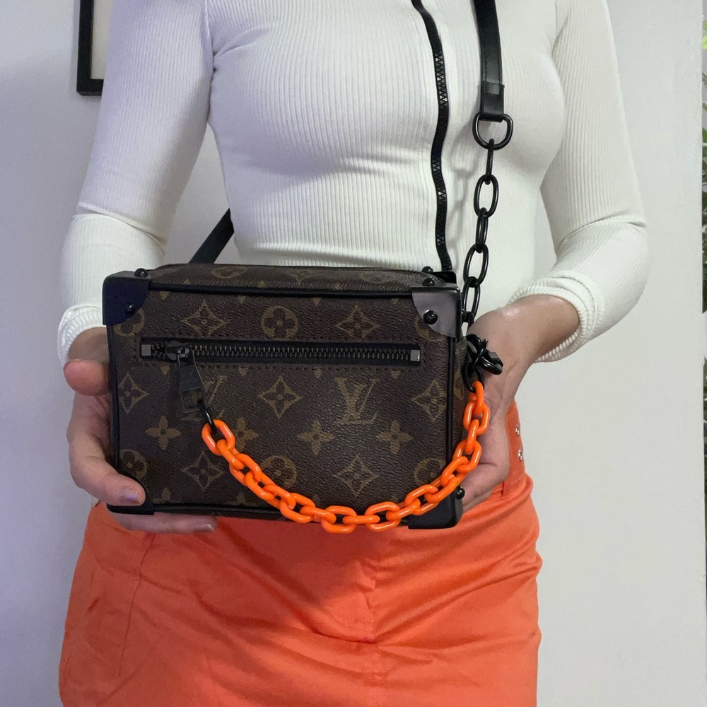 Louis Vuitton Soft Trunk Monogram Canvas Brown Orange Sling Crossbody Chain Bag